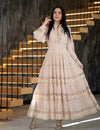 Elegant long dress with openwork embroidery and lace details