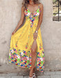 Riviera Bloom – Floral print midi dress with a flowing skirt