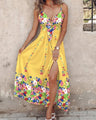 Riviera Bloom – Floral print midi dress with a flowing skirt