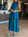 Dress with pleats and pockets in Serenity print