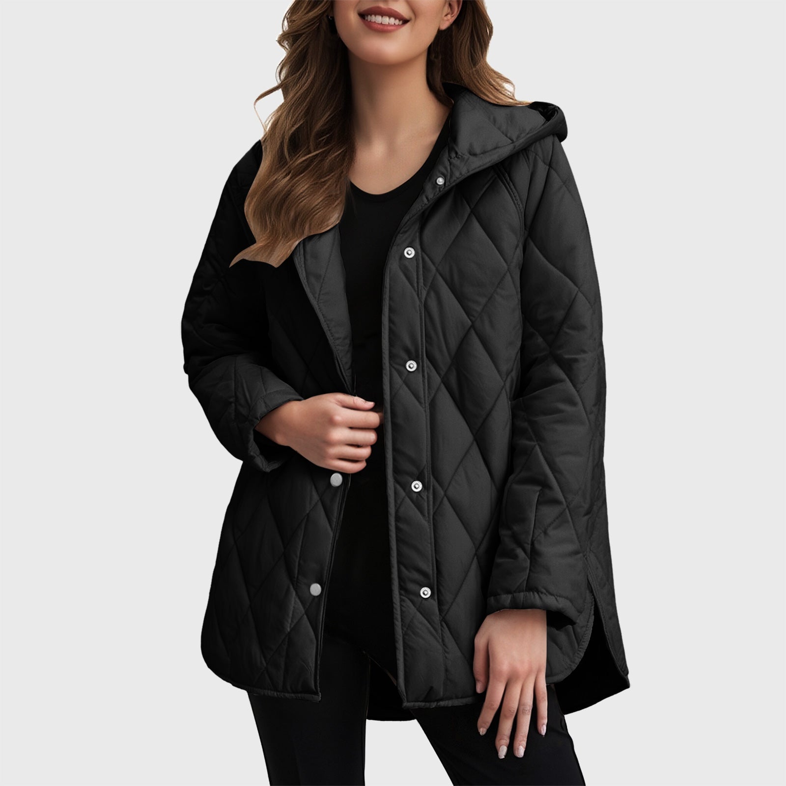 Sylvia Casual Hooded Jacket in Plain Plaid