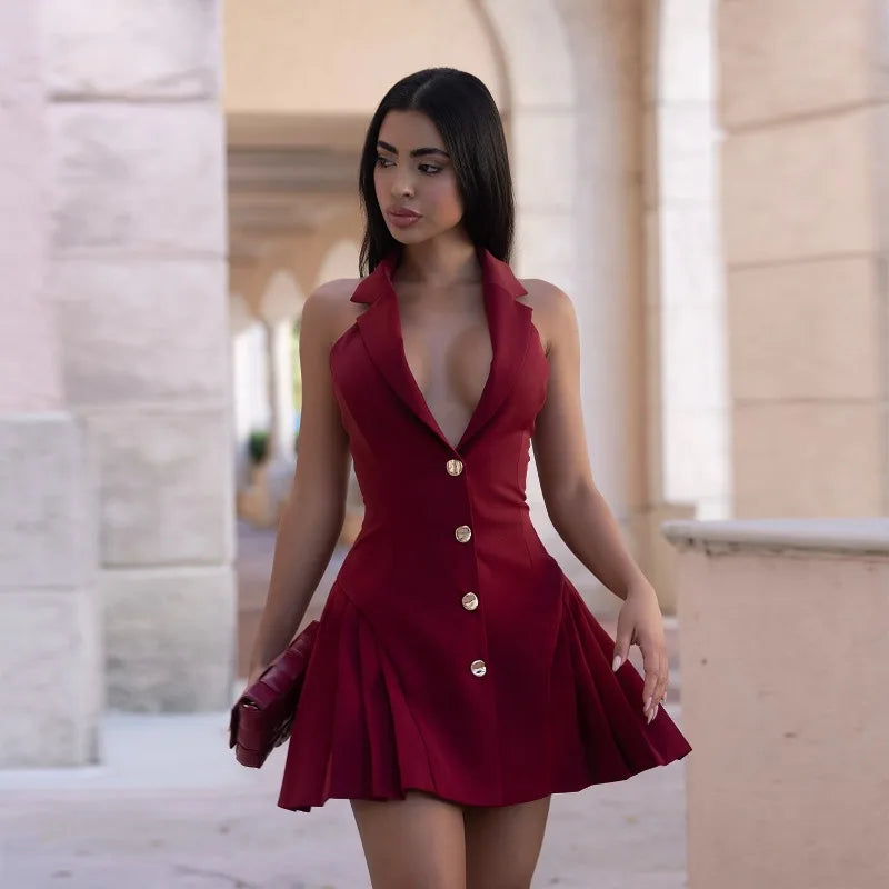 Luna pleated halterneck mini dress