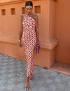 Irmgardi - Colorful dress with an asymmetrical neckline