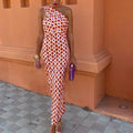 Irmgardi - Colorful dress with an asymmetrical neckline