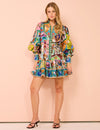 Retro pleated dress with ruffled trim