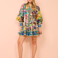 Retro pleated dress with ruffled trim