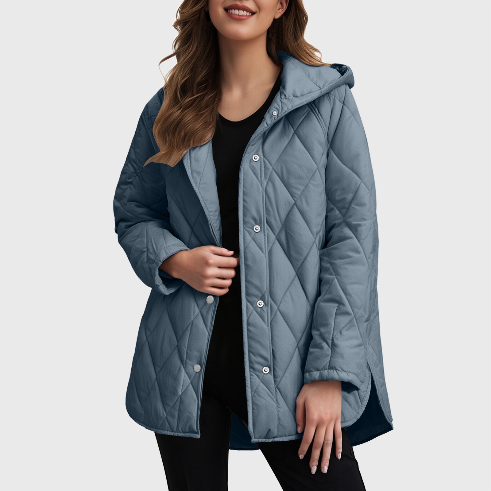 Sylvia Casual Hooded Jacket in Plain Plaid