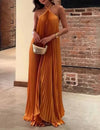 Kyla - Chic pleated halter neck maxi dress