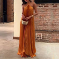 Kyla - Chic pleated halter neck maxi dress