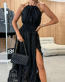 Aurora Grace - Halterneck Mesh Floral Maxi Dress