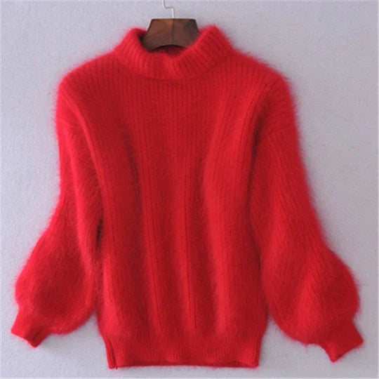 Loose, plain knit sweater - vintage Angora sweater