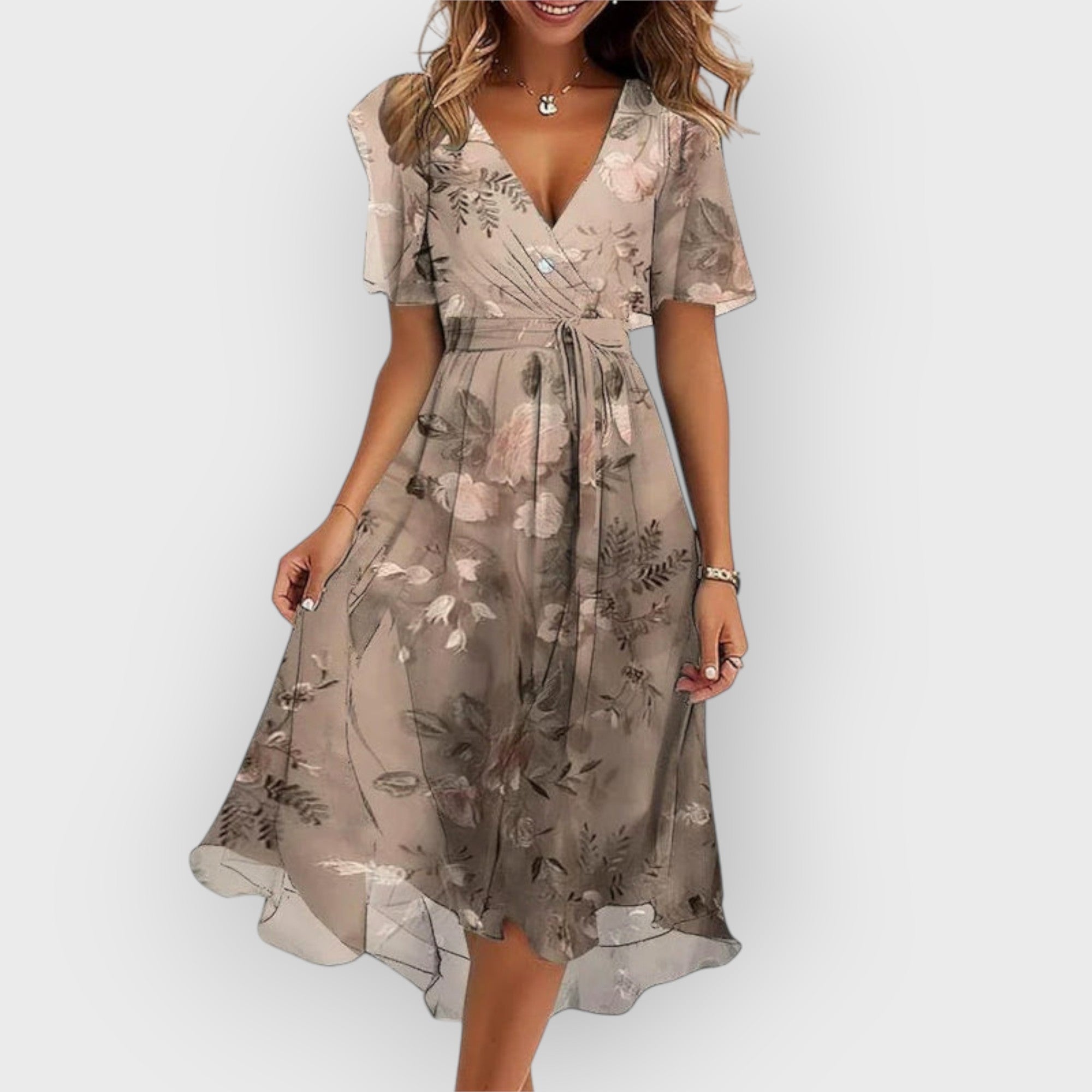 Daisy | Stylish V-Neck Floral Print Midi Dress