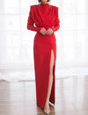 Solid pleated dress with a split at the back