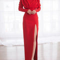 Solid pleated dress with a split at the back