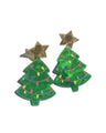 Christmas tree-shaped resin Christmas earring in green and gold.