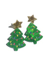 Christmas tree-shaped resin Christmas earring in green and gold.