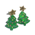Christmas tree-shaped resin Christmas earring in green and gold.