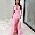 Shaina - Trendy V-Neck Maxi Dress with Slit