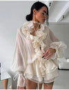 Two-piece set with flowers and ruffles