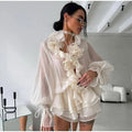 Two-piece set with flowers and ruffles