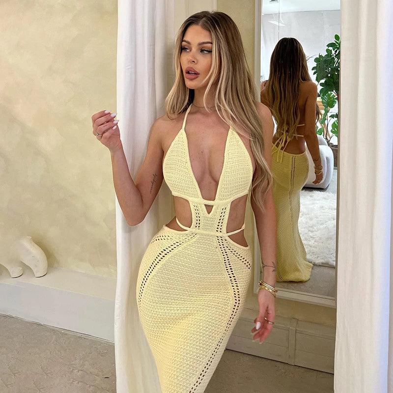 SoleéKnits™ Open-Back Lace-Up Maxi Dress