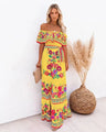Scarlet Red Bloom Cold Shoulder Maxi Dress