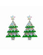 Christmas tree-shaped resin earring in green and silver.