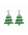 Christmas tree-shaped resin earring in green and silver.