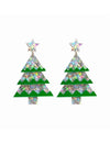 Christmas tree-shaped resin earring in green and silver.