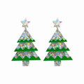 Christmas tree-shaped resin earring in green and silver.