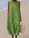Mia™ - Elegant sleeveless cotton dress with pockets