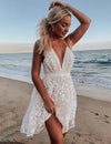 Long V-neck lace dress with an open back