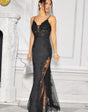 Elara satin dress with rhinestones and lace