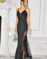Elara satin dress with rhinestones and lace