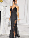 Elara satin dress with rhinestones and lace