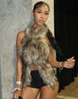 Open-back halter top with faux fur