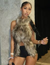 Open-back halter top with faux fur