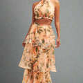 BloomAura™ Layered Halter Neck Party Dress