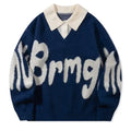 Men's sweater with letter print and 2-in-1 collar