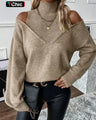 Plain sweater with high neck and cut-outs