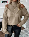 Plain sweater with high neck and cut-outs