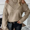 Plain sweater with high neck and cut-outs