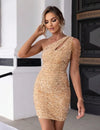 Chic bodycon dress with glitter, sequins, and chain