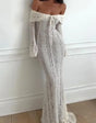 Solid off-shoulder dress with contrast lace