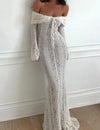 Solid off-shoulder dress with contrast lace