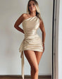 Asymmetric pleated one-shoulder bodycon dress