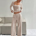 Casual slim fit striped two-piece pant set