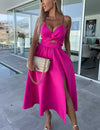 Vanette - Elegant midi dress with straps and front split