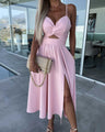Vanette - Elegant midi dress with straps and front split