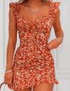 Dress with floral print and ruffles on the straps